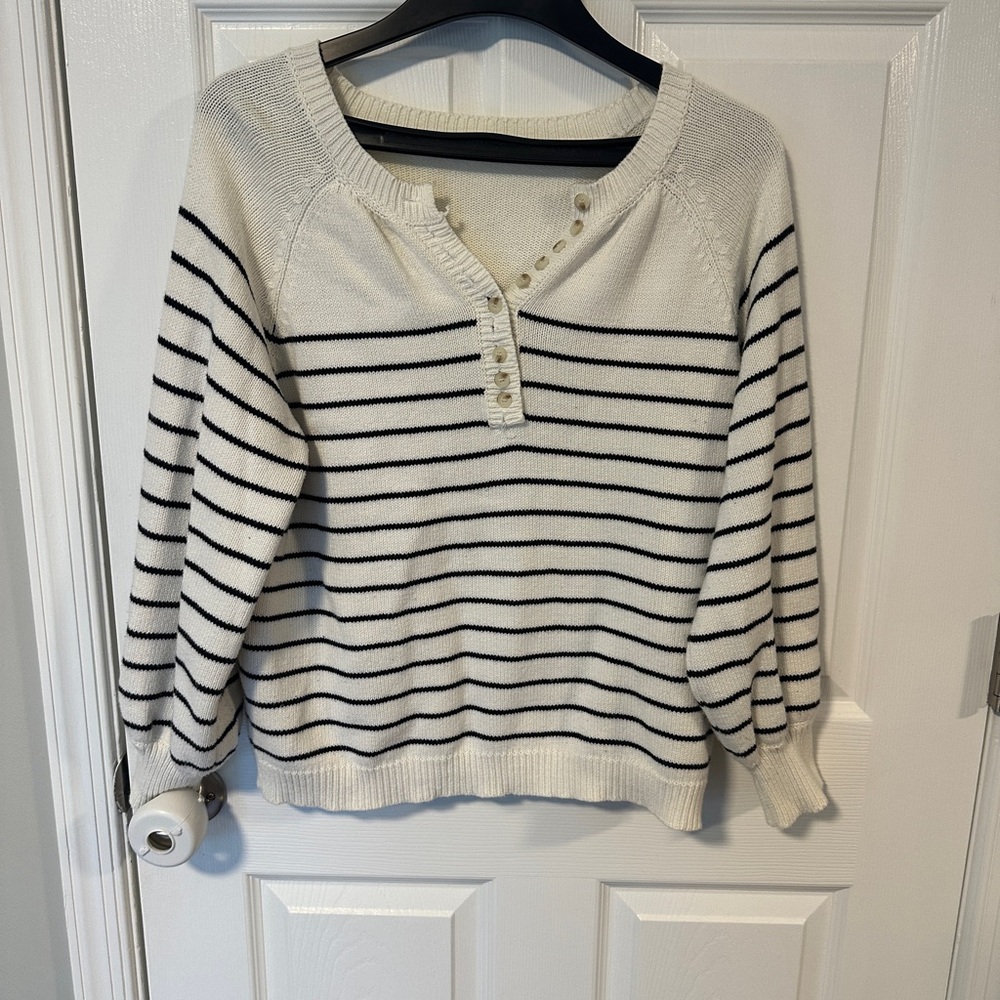 Women’s Cream Striped Henley Sweater